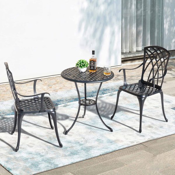 3-Piece Black Bistro Patio Set with Aluminum Table and Chairs