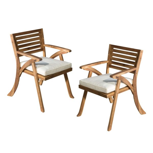 Home Hermosa Outdoor Acacia Wood Arm Chairs, 2-Pcs Set, Teak Finish / Cream
