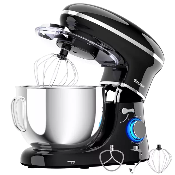 24114BK-CYPE 6.3 Quart Tilt-Head Food Stand Mixer 6 Speed 660W w/Dough Hook, Whisk Black