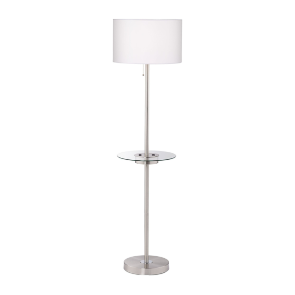 360 Lighting Caper 60 1/2  Nickel Tray Table USB and Outlet Floor Lamp